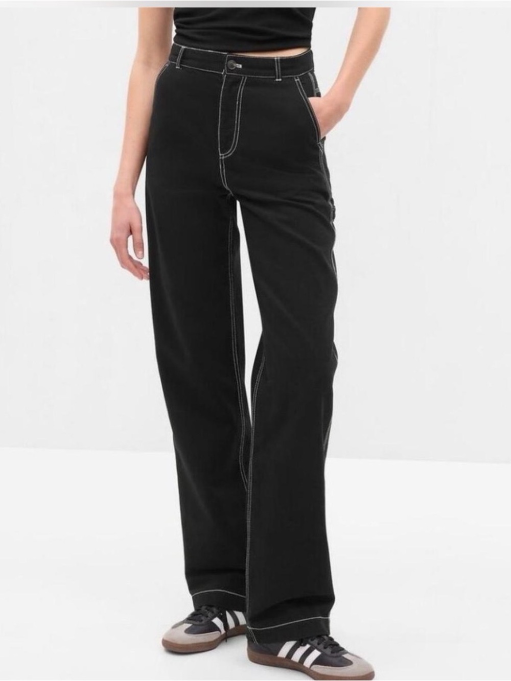 GAP Black Wide Leg Pants with White Contrast Stitching